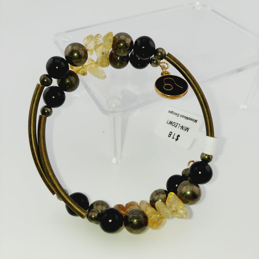 Leo Zodiac wrap bracelet with Citrine, Jet and Pyrite