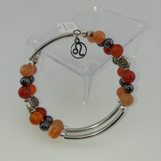 Leo Zodiac wrap bracelet with Carnelian, Sunstone and Hematite