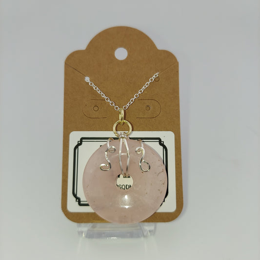 Rose Quartz Donut Wrapped Necklace 20" chain