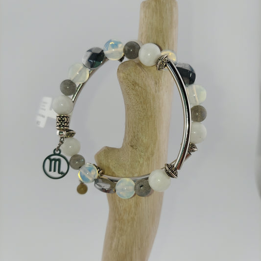 Scorpio Zodiac wrap bracelet with Labradorite, Opalite, White Moonstone