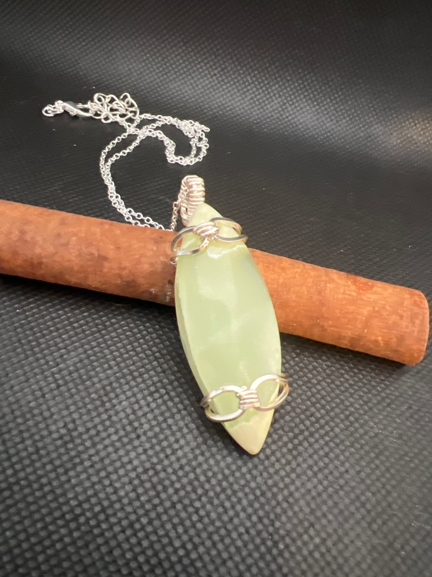 Pistachio Calcite Wire Wrapped Necklace "Arya”