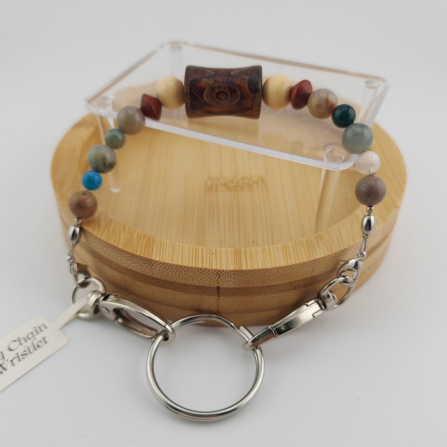 Wood Bead with Assorted Crystals Key Chain Wristlet