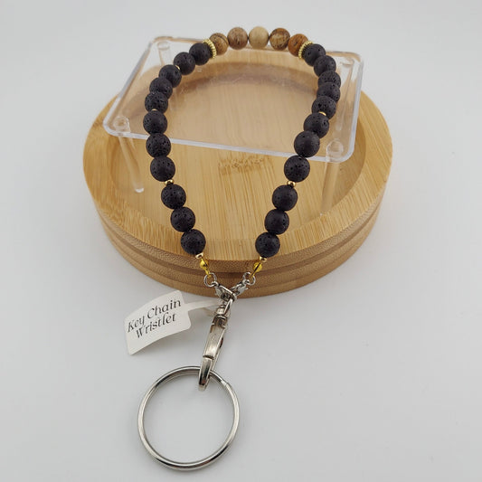 Picture Jasper and Lava Stone Key Chain Wristlet