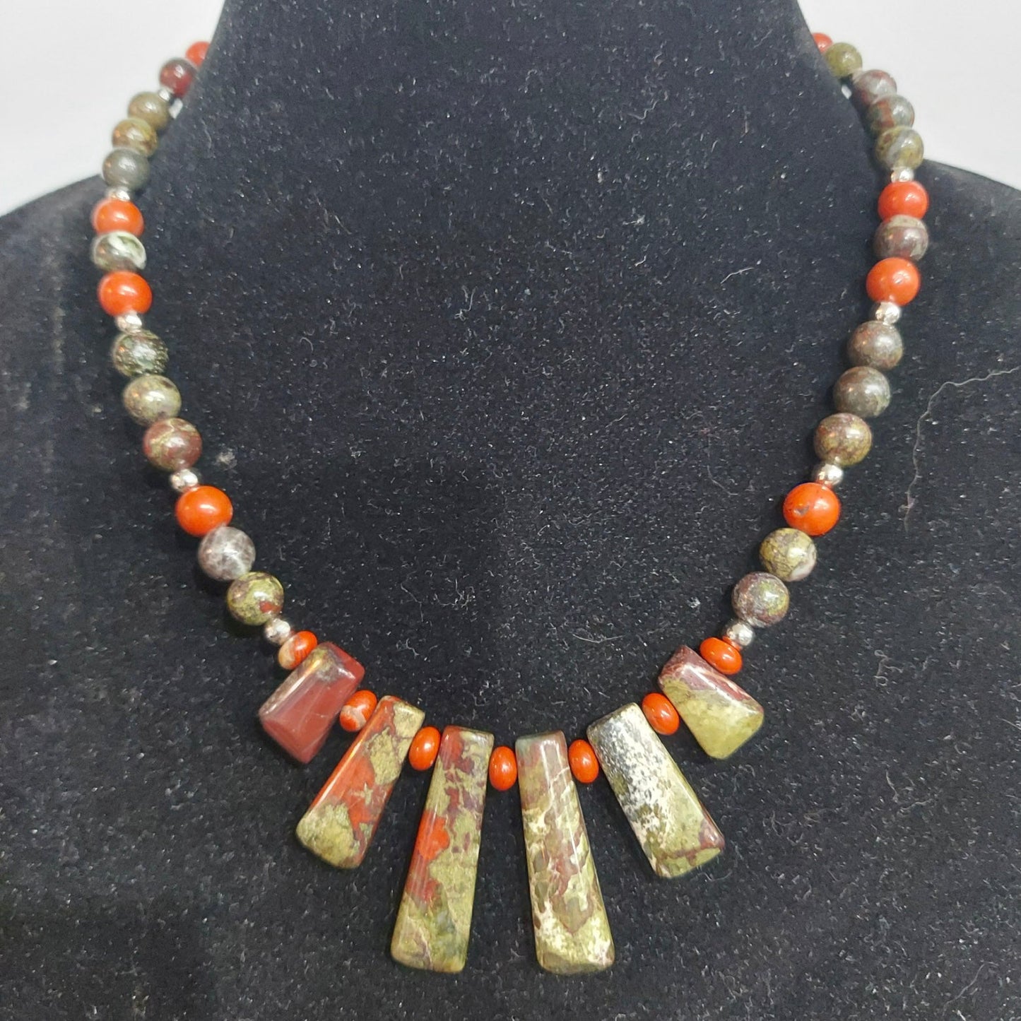 Dragonblood Jasper and Red Jasper Necklace"Celosia"