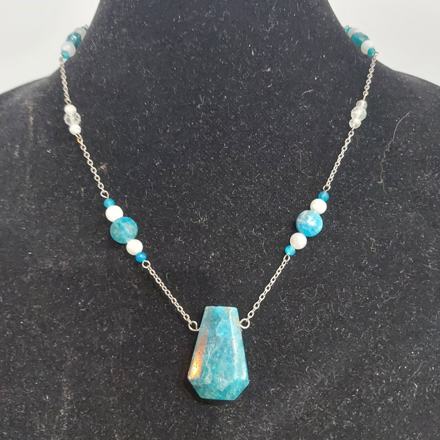 Blue Apatite, Moonstone and White Topaz Necklace "Galax"