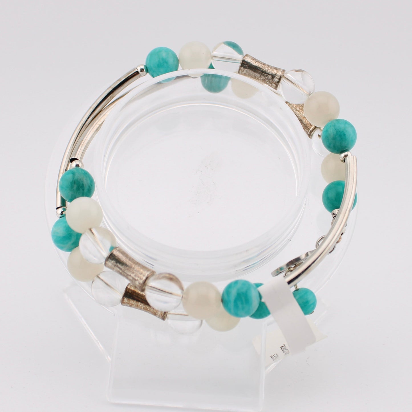 Pisces Zodiac wrap bracelet with Amazonite, White Cats Eye, Clear Quartz