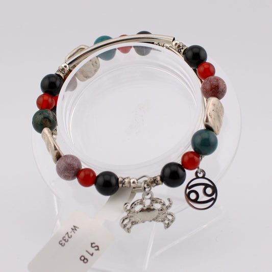 Cancer Zodiac wrap bracelet with Ocean Jasper, Obsidian and Carnelian