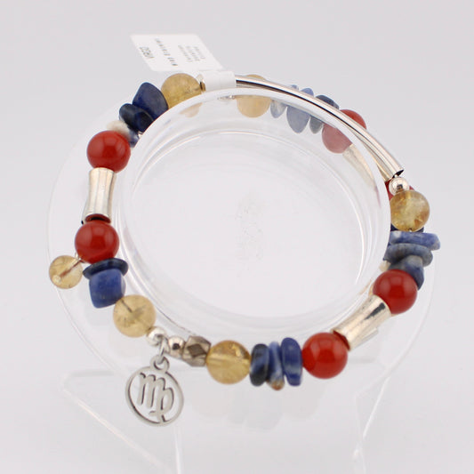 Virgo Zodiac wrap bracelet with Carnelian, Citrine and Sodalite