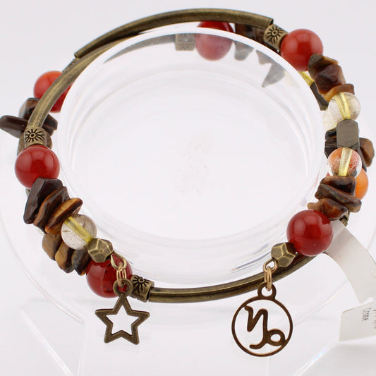 Capricorn Zodiac wrap bracelet with Carnelian, Tigers' Eye, Citrine