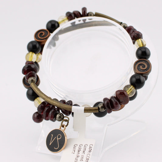 Capricorn Zodiac wrap bracelet with Garnet and Rutile Quartz