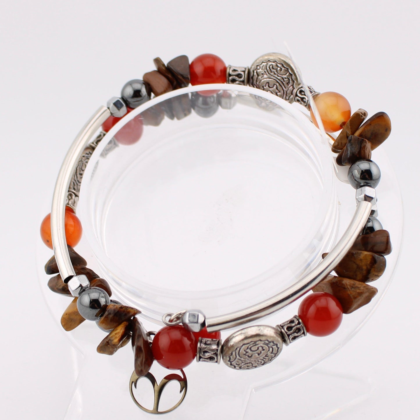 Aries Zodiac wrap bracelet with Carnelian, Tigers Eye and Hematite