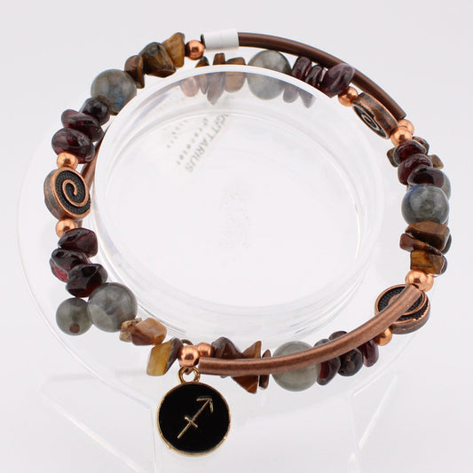 Sagittarius Zodiac wrap bracelet with Garnet, Tigers' Eye, Labradorite