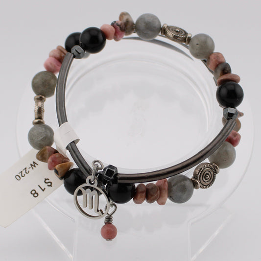 Scorpio Zodiac wrap bracelet with Rhodonite, Obsidian, Labradorite