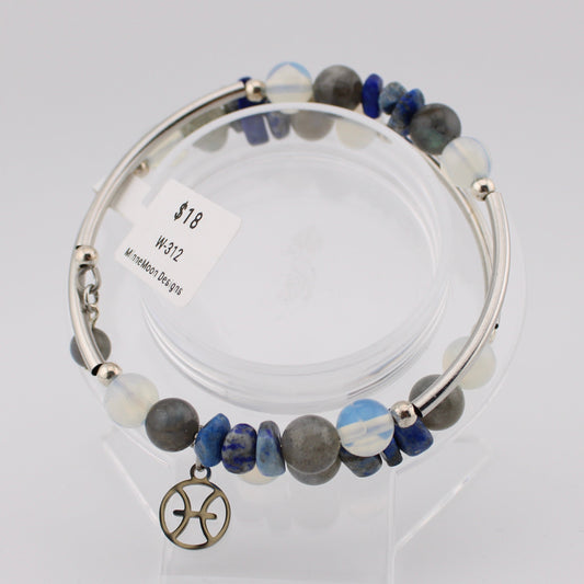 Pisces Zodiac wrap bracelet with Sodalite, Labradorite, Opalite