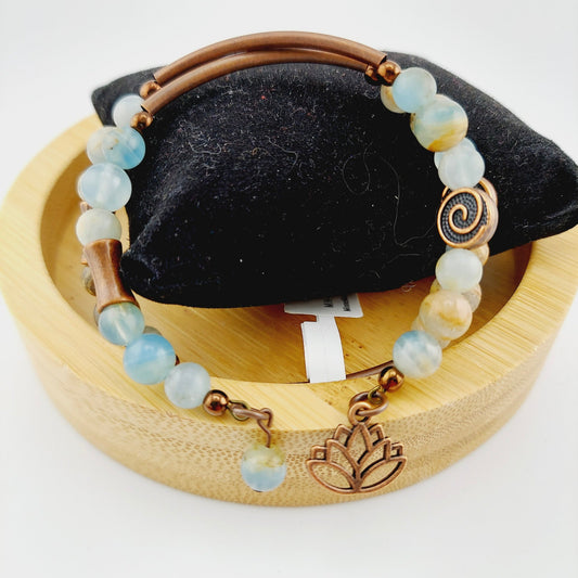 Blue Calcite Wrap bracelet, antique copper accents