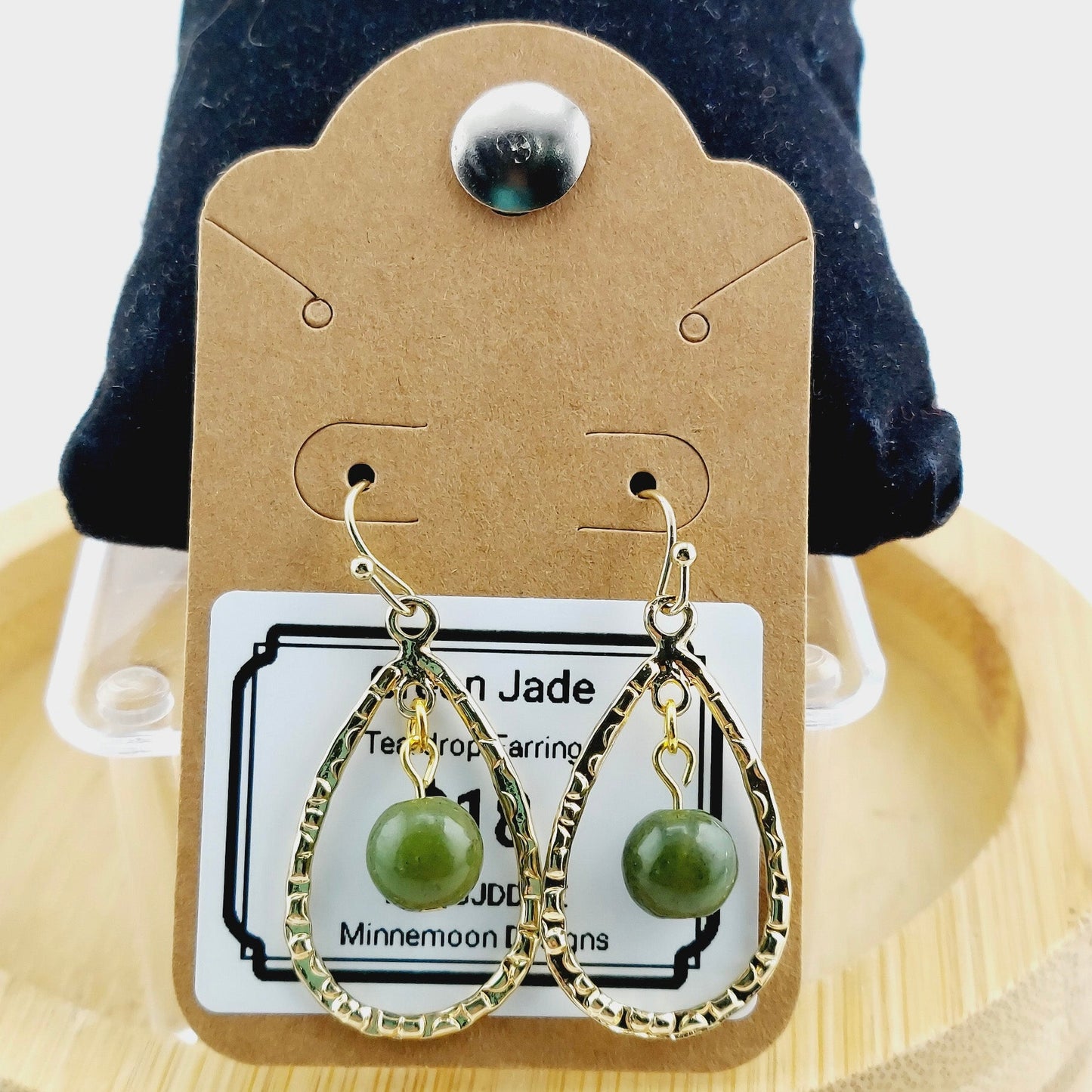 Green Jade Gold teardrop earrings