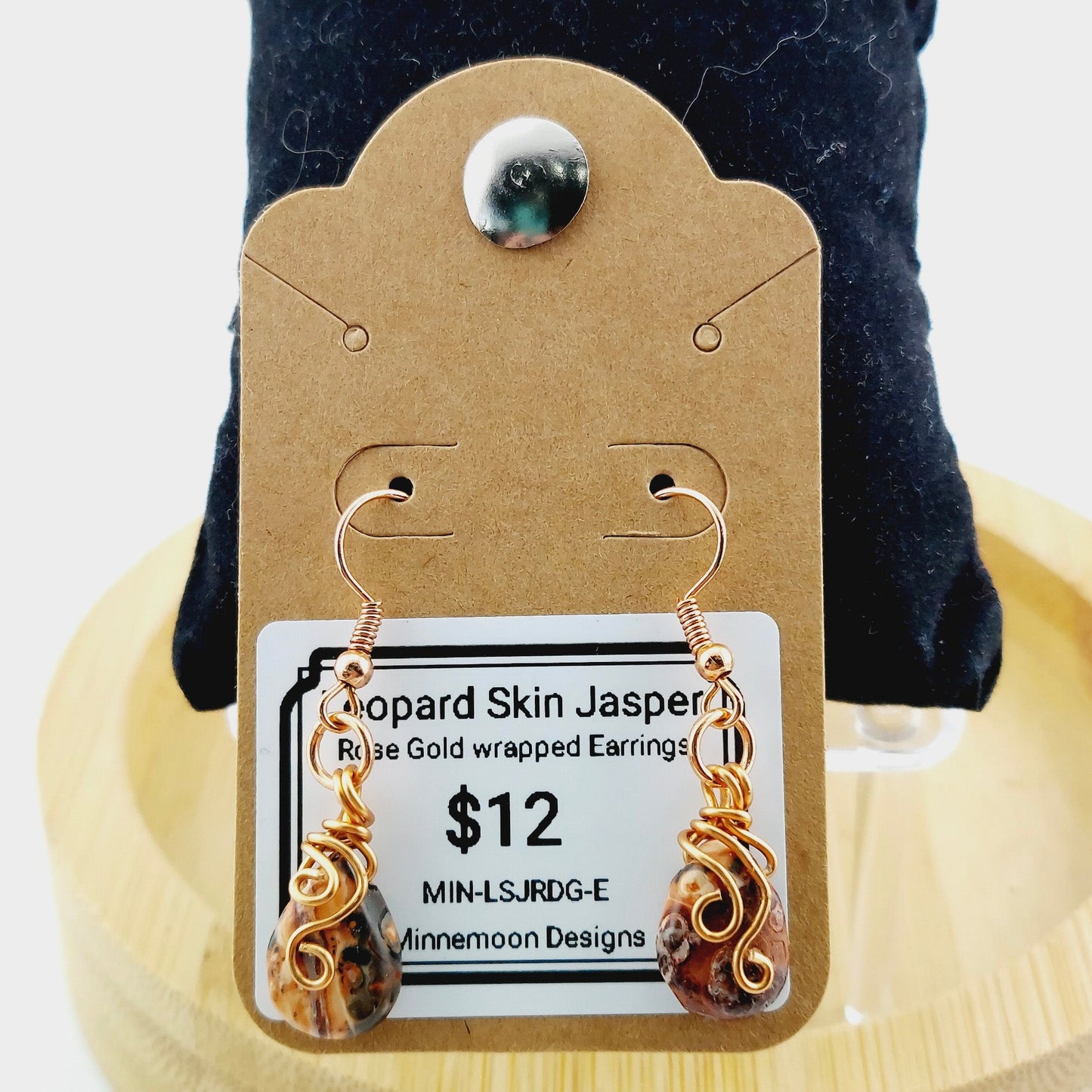 Leopardskin Jasper rose gold wrapped earrings, french hooks