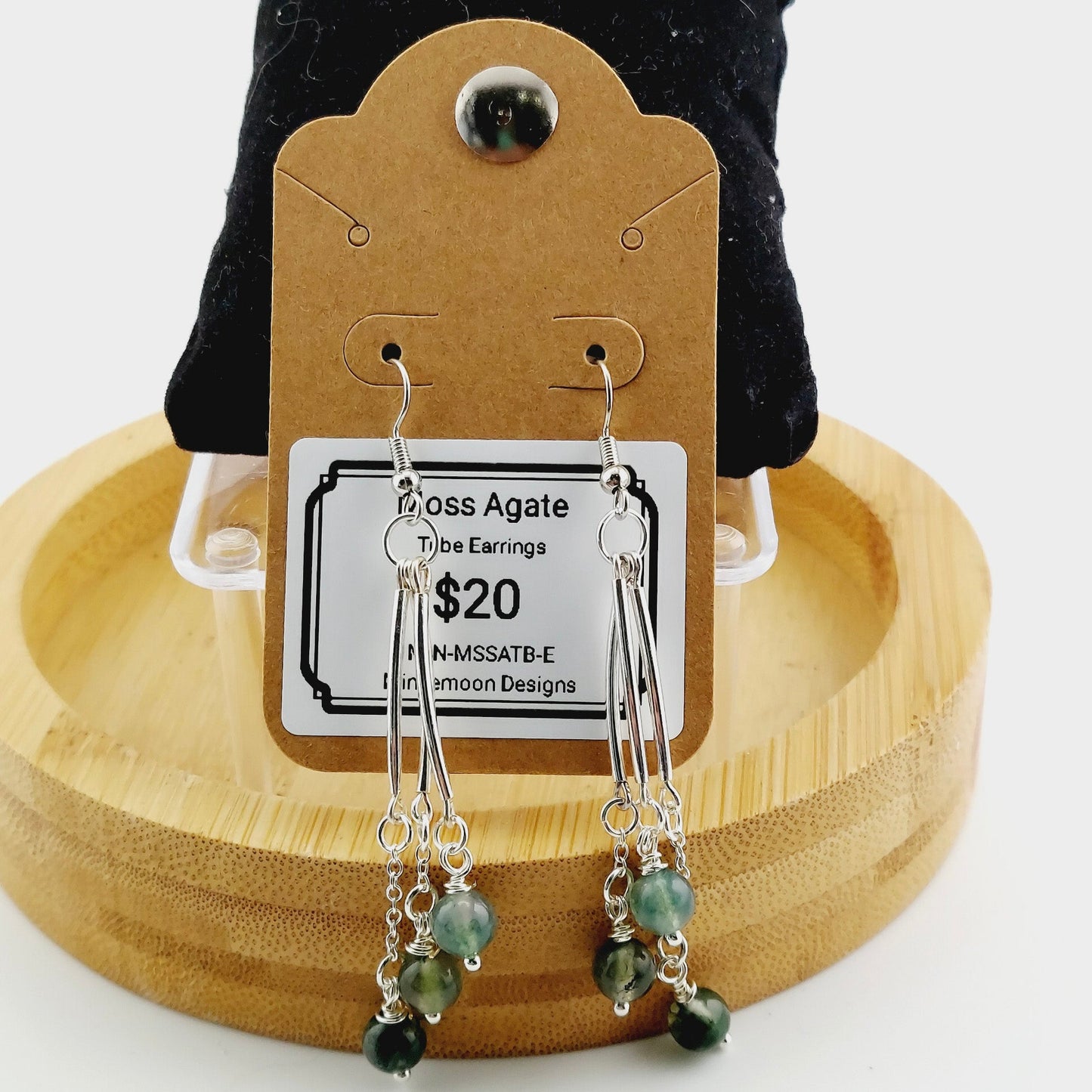 Moss Agate tube drop earrings